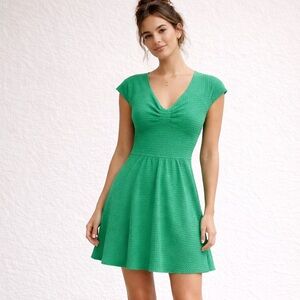 Anthropologie Matilda Dress Size 16 Green Fit & Flare Textured V-Neck